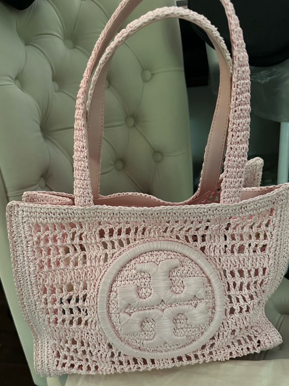 NWT -Tory Burch Rosette Hand-Crocheted Small Tote - Rosette Pink
